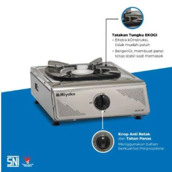 kompor gas miyako kg201se body stainless 1 tungku garansi resmi original