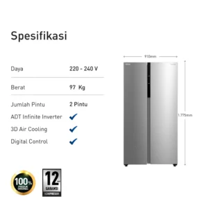 panasonic nr sc631bwsd kulkas side by side infinite inverter silver garansi resmi original