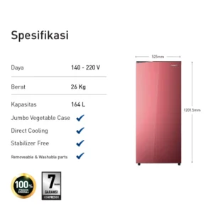 panasonic nr af191s r kulkas 1 pintu [164 l] red garansi resmi original