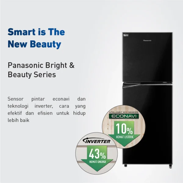 panasonic nr bb211q pk kulkas 2 pintu inverter + prime fresh black garansi resmi original