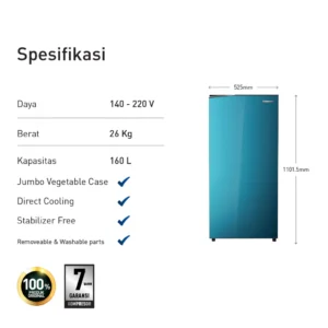 panasonic nr af171s a kulkas 1 pintu [155 l] blue garansi resmi original