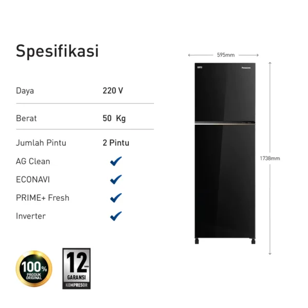 panasonic nr bb332q pk kulkas 2 pintu inverter + prime fresh black garansi resmi original