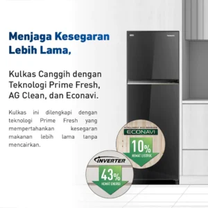 panasonic nr bb272q pk kulkas 2 pintu inverter + prime fresh black garansi resmi original