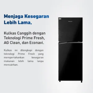 panasonic nr bb201q pk kulkas 2 pintu inverter + prime fresh black garansi resmi original