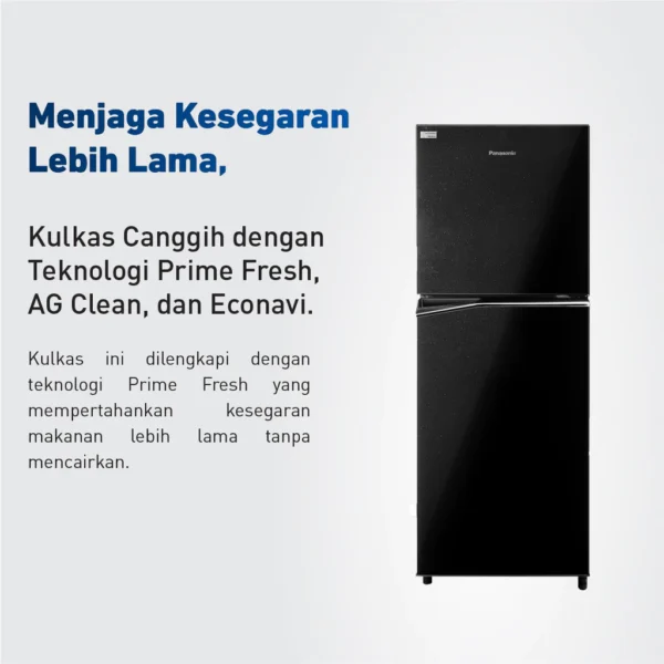 panasonic nr bb201q pk kulkas 2 pintu inverter + prime fresh black garansi resmi original