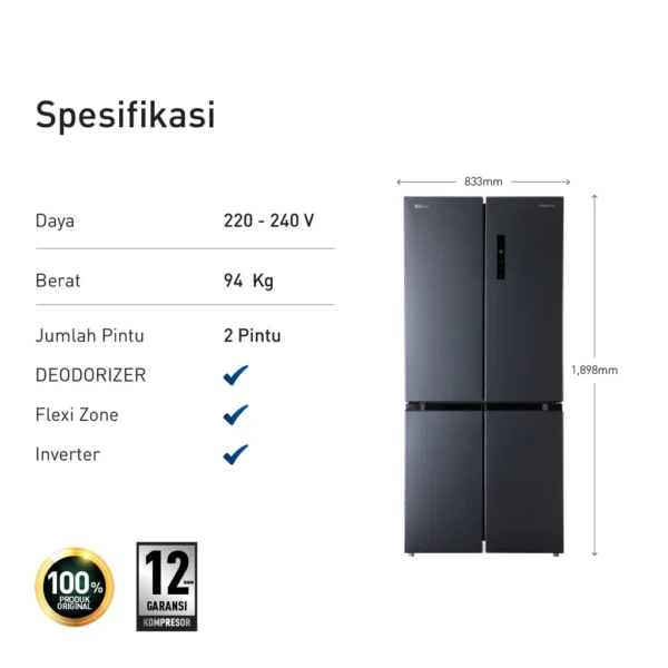 panasonic nr xc561cuzd kulkas multidoor inverter quattro black garansi resmi original