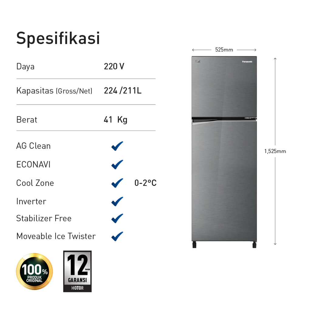 panasonic nr bb220v h kulkas 2 pintu top freezer + inverter grey garansi resmi original panasonic nr bb220v h kulkas 2 pintu top freezer + inverter grey garansi resmi original
