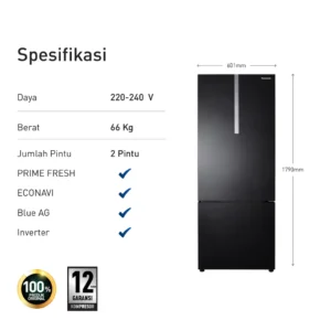 panasonic nr bx471cpkd kulkas 2 pintu inverter + prime fresh black garansi original resmi