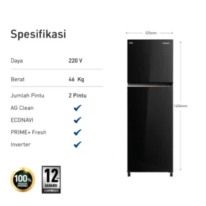 panasonic nr bb272q pk kulkas 2 pintu inverter + prime fresh black garansi resmi original