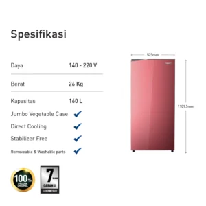 panasonic nr af171s r kulkas 1 pintu [155 l] red garansi resmi original