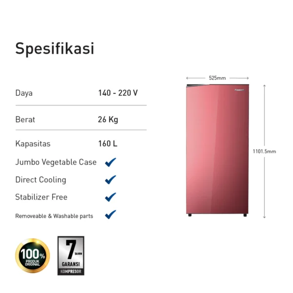 panasonic nr af171s r kulkas 1 pintu [155 l] red garansi resmi original