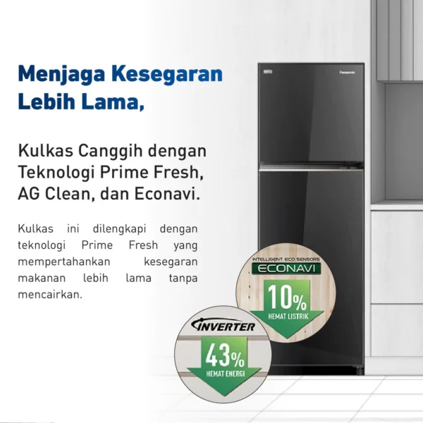 panasonic nr bb252q pk kulkas 2 pintu inverter + prime fresh black garansi resmi original