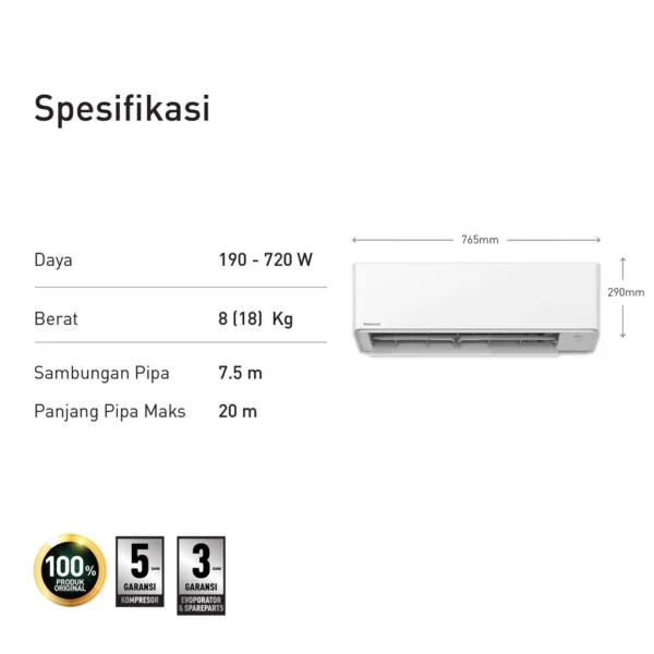 panasonic cs yu7bkj ac split inverter 3/4 pk | ecolite hemat listrik & anti karat putih garansi resmi original