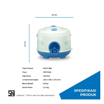 magic com miyako mcm586 rice cooker anti lengket dan penyok magic warmer plus 1.8l 3in1 garansi resmi original