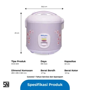 magic com miyako mcm509 magic warmer plus rice cooker 1,8 liter garansi resmi original