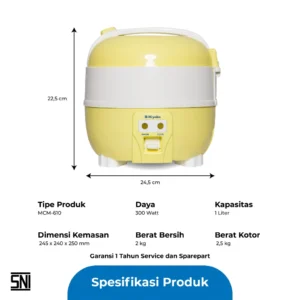 magic com miyako mcm610 rice cooker 1 liter magic warmer plus 3in1 kuning garansi resmi original