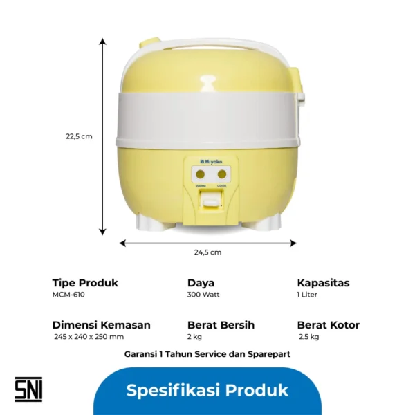 magic com miyako mcm610 rice cooker 1 liter magic warmer plus 3in1 kuning garansi resmi original