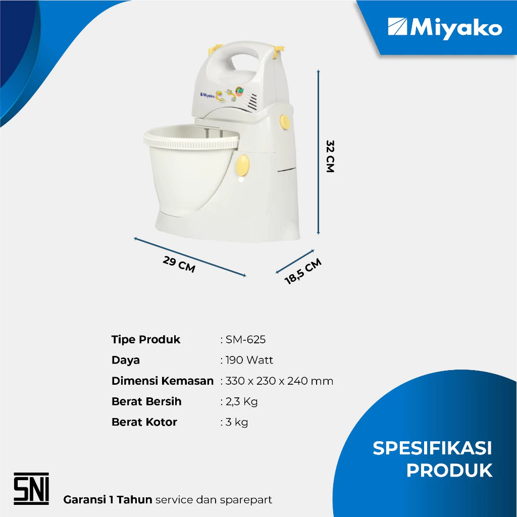 mixer miyako sm625 stand mixer berdiri putih 3.5 liter garansi resmi original