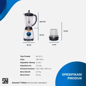 blender miyako bl51gi (kaca) hitam [1.5l]/300w garansi resmi original