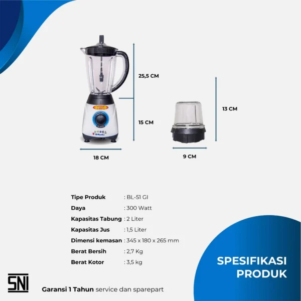 blender miyako bl51gi (kaca) hitam [1.5l]/300w garansi resmi original