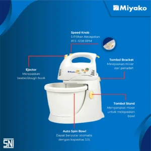 mixer miyako sm625 stand mixer berdiri putih 3.5 liter garansi resmi original