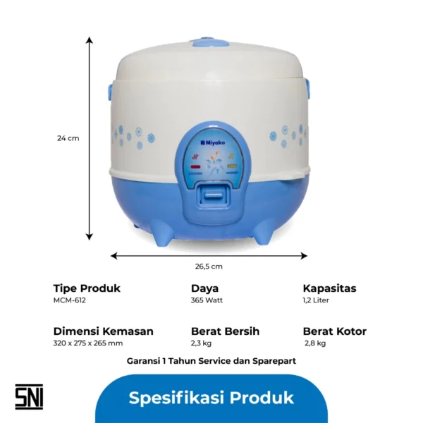 magic com miyako mcm612 rice cooker3 in 1 magic warmer plus 1.2 liter garansi resmi original