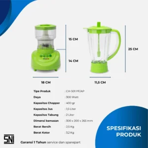 blender chopper miyako ch501pf/ap (plastik) hijau [1.5l] garansi resmi original