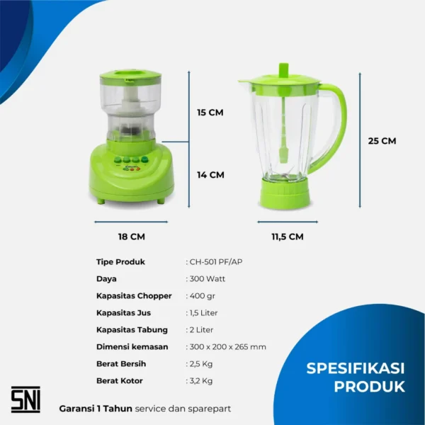 blender chopper miyako ch501pf/ap (plastik) hijau [1.5l] garansi resmi original