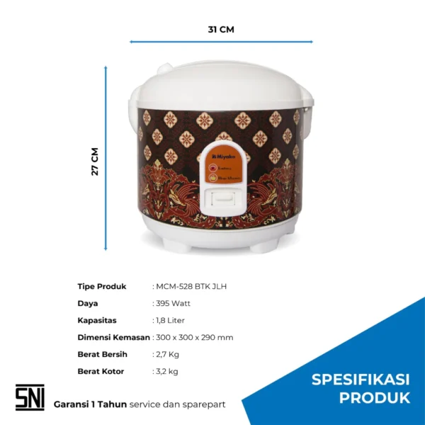 rice cooker miyako mcm528btk magic com magic warmer plus 1.8l 3in1 395w batik garansi resmi original
