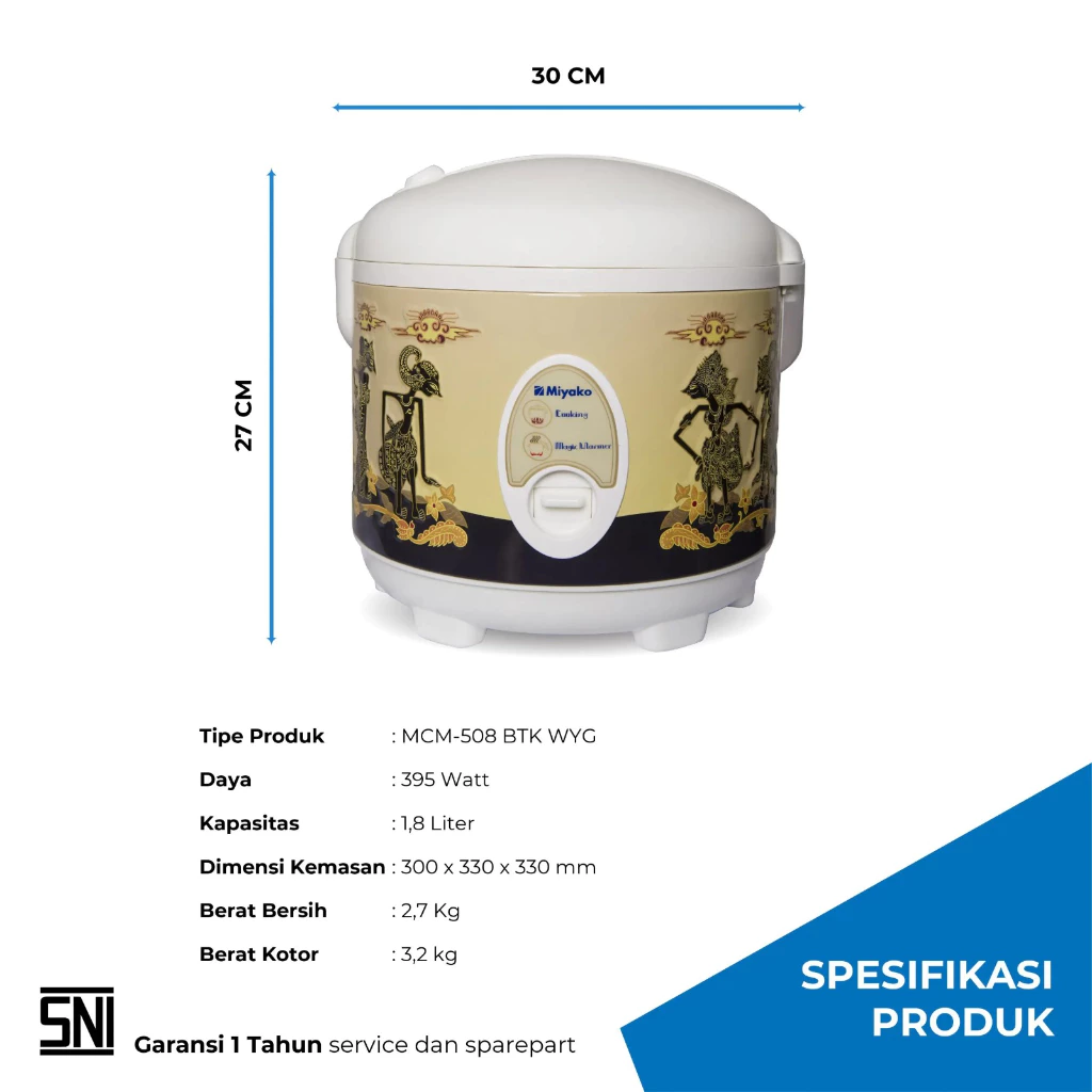 magic com miyako mcm508btkwyg rice cooker 1.8 liter motif batik 395 watt garansi resmi original