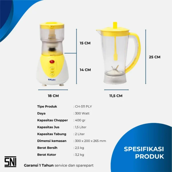 blender chopper miyako ch511ply yellow [1,5 l] plastik garansi resmi original