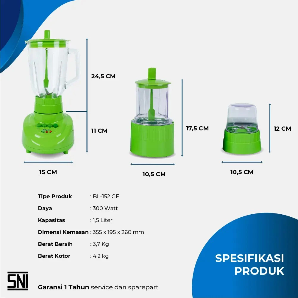 blender miyako bl152gf (kaca) hijau [1.5l] garansi resmi original