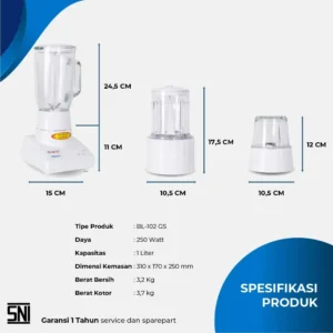 blender miyako bl102gs (kaca) putih [1l] garansi resmi original
