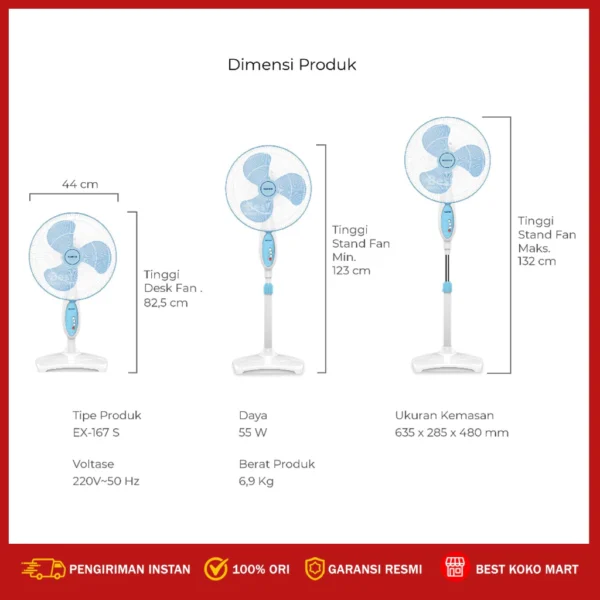 maspion kipas angin berdiri / stand fan 16 inch ex 167 s 2in1 original