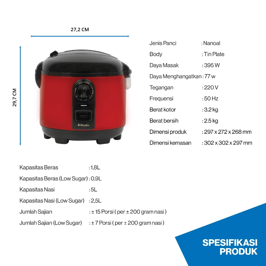 magic com low sugar carbo miyako mcm721lst rice cooker 3 in 1 magic warmer plus 1.8 liter garansi resmi original