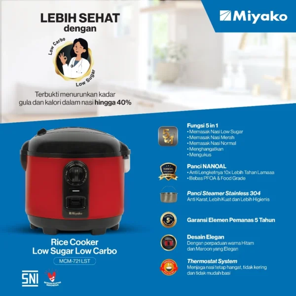 magic com low sugar carbo miyako mcm721lst rice cooker 3 in 1 magic warmer plus 1.8 liter garansi resmi original