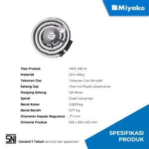 regulator selang gas miyako rms106m [1.8m] garansi resmi original