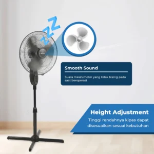 kipas angin miyako kas 1618 b gbbk stand fan 16in kaki silang 50w grill besi black garansi resmi original