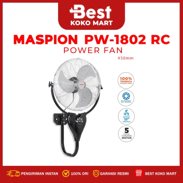 maspion power fan pw 1802 rc / wall fan 18 inch / kipas angin daya 18 inch dgnremot kontrol original