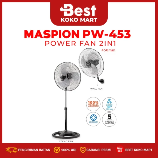 maspion power fan 2in1 / kipas angin berdiri 18 inch pw 453 2in1 original