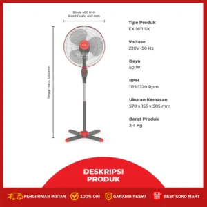 maspion kipas angin berdiri / stand fan 16 inch ex 1611 garansi resmi original