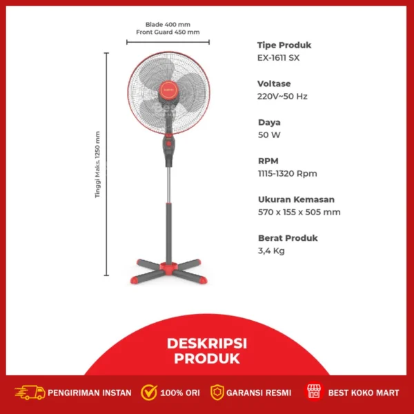 maspion kipas angin berdiri / stand fan 16 inch ex 1611 garansi resmi original
