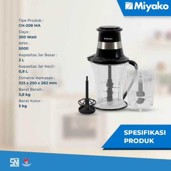 chopper miyako ch208ma food processor penggiling daging 2 liter 300 watt garansi resmi original