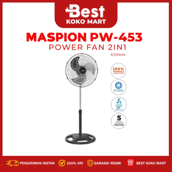 maspion power fan 2in1 / kipas angin berdiri 18 inch pw 453 2in1 original