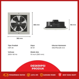 maspion exhaust fan cef 25 / kipas angin hexos plafon 10 inch garansi resmi original