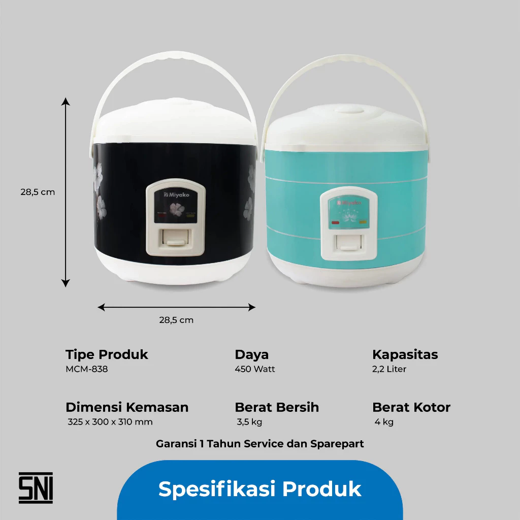 magic com miyako mcm838 rice cooker 3 in 1 penanak penghangat nasi 2.2 liter garansi resmi original