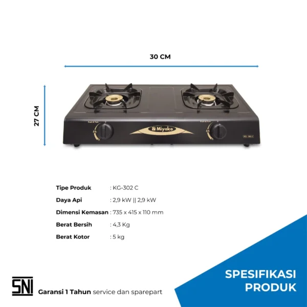 kompor gas miyako kg 302c [2 tungku] kg302c bahan ceflon anti gores garansi resmi original