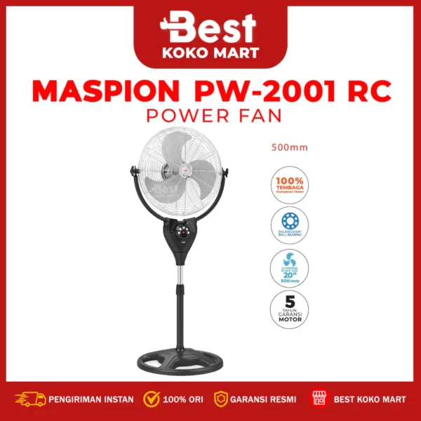 maspion power fan pw 2001 rc / stand fan 20 inch / kipas angin daya berdiri 20 inch dengan remot kontrol original