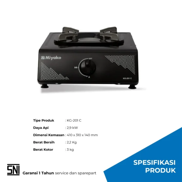 kompor gas miyako kg201c 1 tungku minimalis black coating garansi resmi original