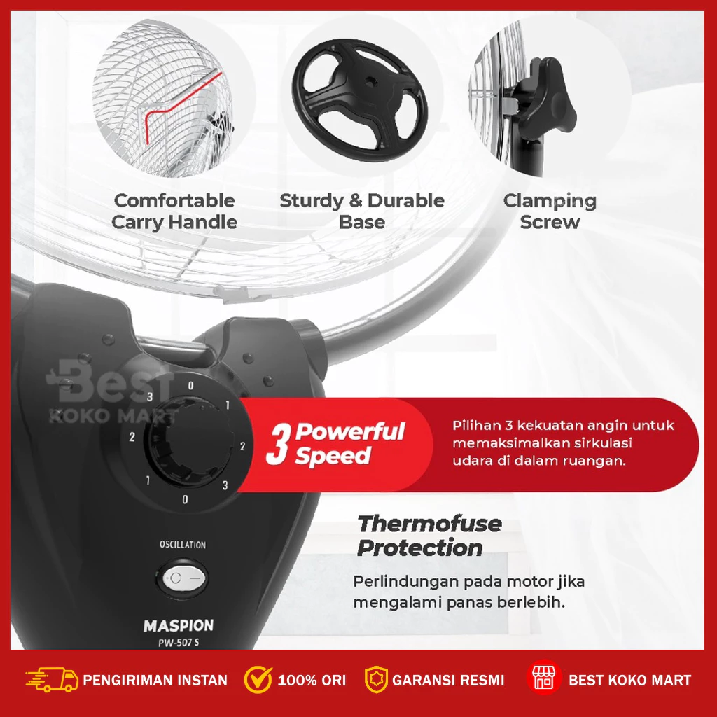 maspion power fan / kipas angin berdiri / stand fan 20 inch pw 507 s original